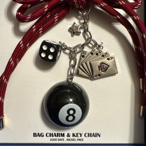 Piper K Feeling Lucky Red & Black Charm Bag & Key Chain Decorative Box 8 ball - Picture 2 of 5
